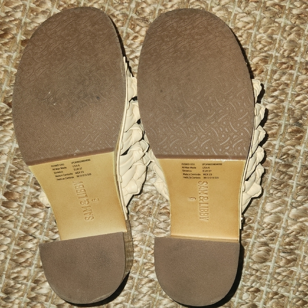 Sam & Libby Boho Tan Casual Clog Sandals Casual with Woven Straps 3in Block Heel - Picture 4 of 7
